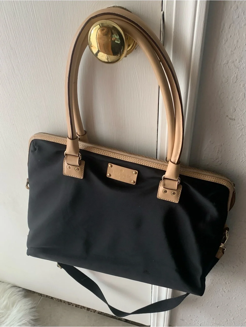 Kate Spade Large Black Nylon Laptop Bag Adjustable Strap, Multi Pocket Storage